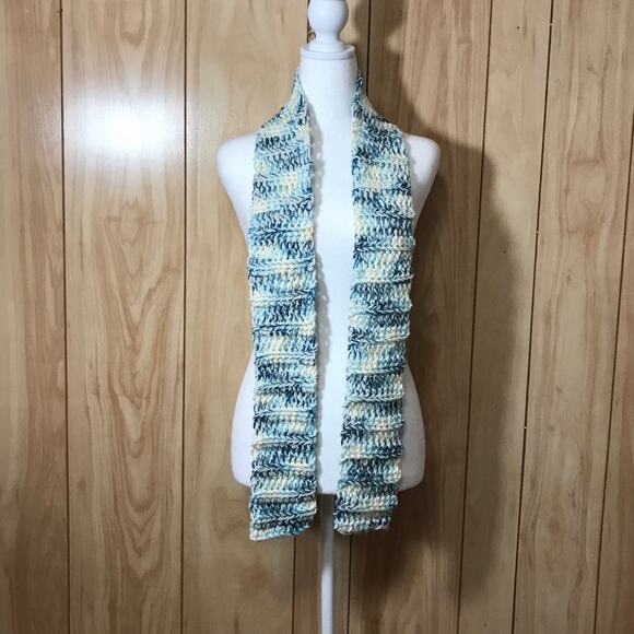 NWT Handmade Crocheted Blue Textured Beanie & Scarf 58”